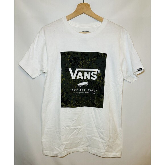 Men's Vans‎ Camo Check Box Short Sleeve Graphic White Tee Shirt SIZE SMALL - Picture 1 of 6
